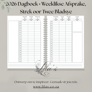 Downloadable Diary 26 Weekly Appointments AFRIKAANS