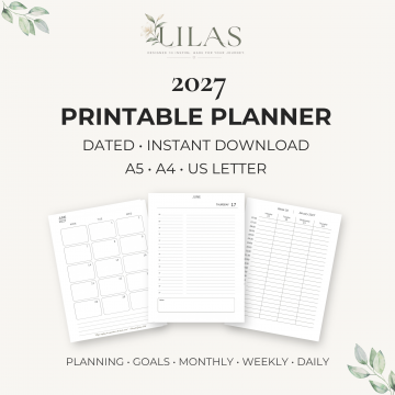 2027 Dated Printable Planner | A5, A4, US Letter (Instant Download)