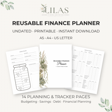 Printable Budget Planner Bundle | Undated Finance Planner | Savings Debt Expense Trackers | A5 A4 US Letter PDF