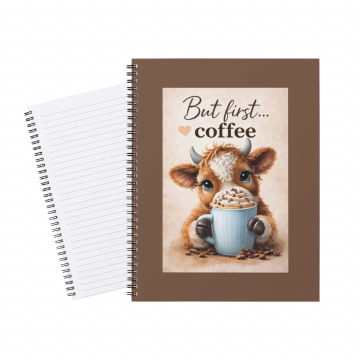 Notebook Cow First Coffee